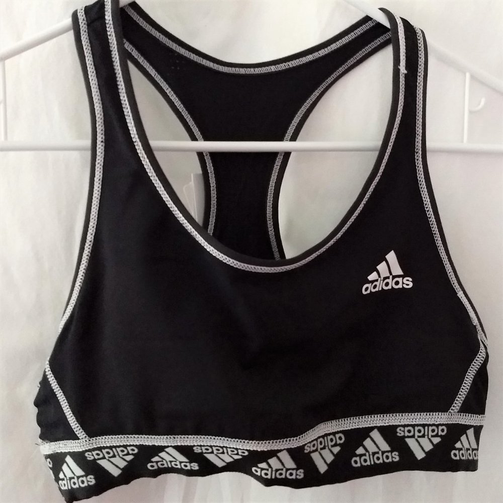 NWT Adidas Sport Bra Varsity W44248 Women M  Black White Reversible fold up band